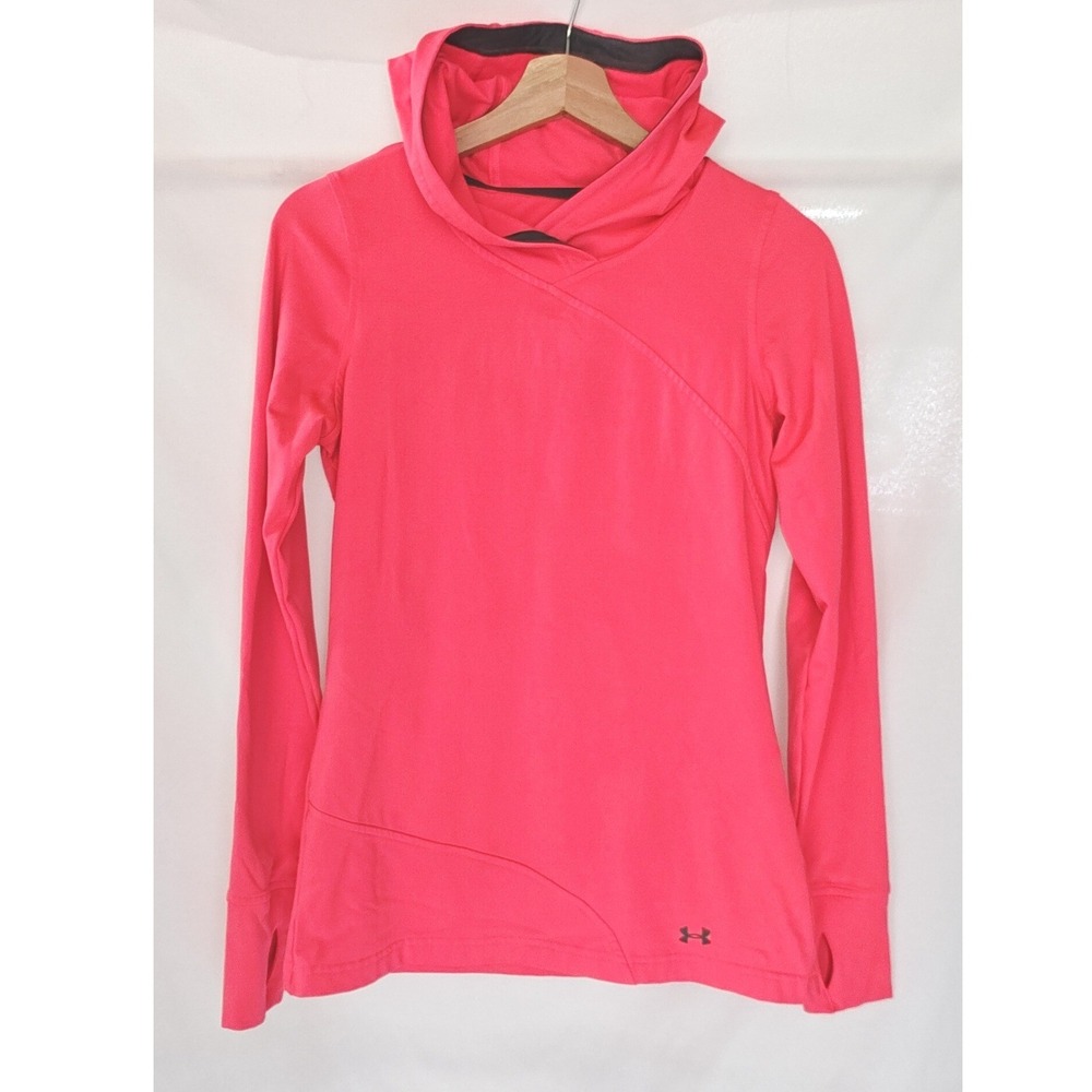 Under Armour ColdGear Hoodie Bright Pink Crossover Neck Thumbhole Small